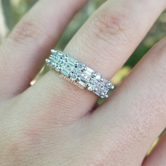 Silver Triple Band Half Eternity Ring - Picture 3 of 6